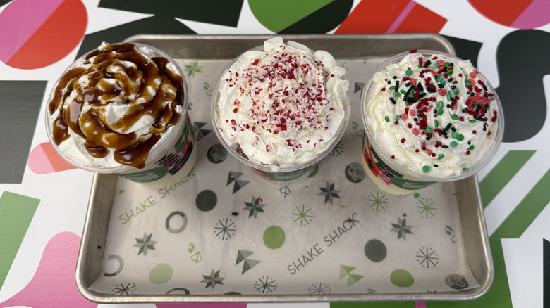 Overhead view of three Shake Shack's 2025 Holiday Shakes