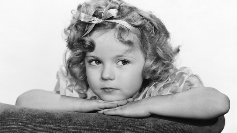 Black and white photograph of young Shirley Temple