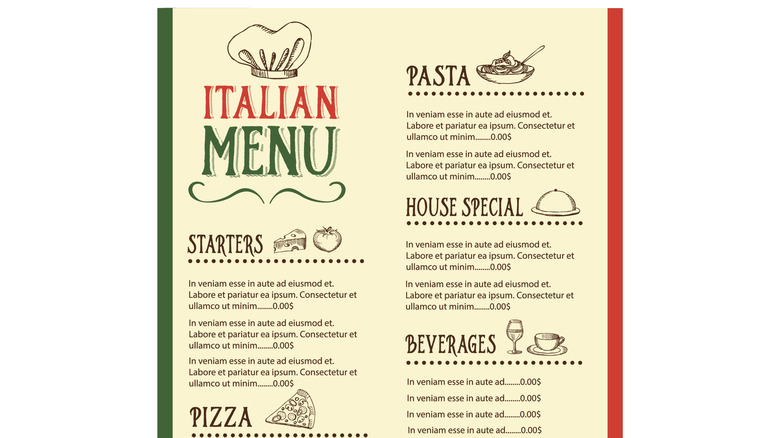 Italian restaurant menu on white background