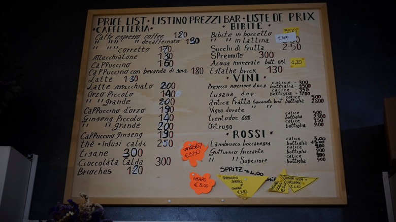 menu board written in Italian
