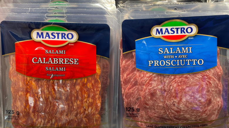 Packages of pre-sliced salami