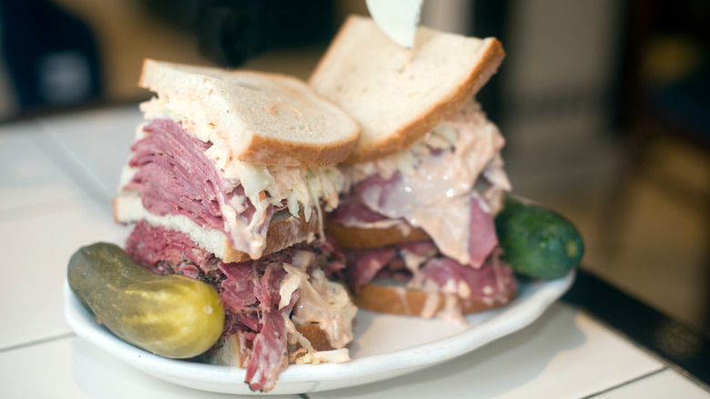 Double decker sandwich with coleslaw