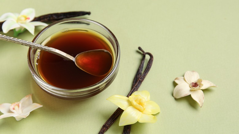 Bowl of vanilla extract