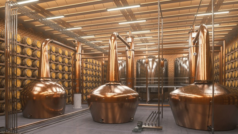 Three stills in a Scotch distillery