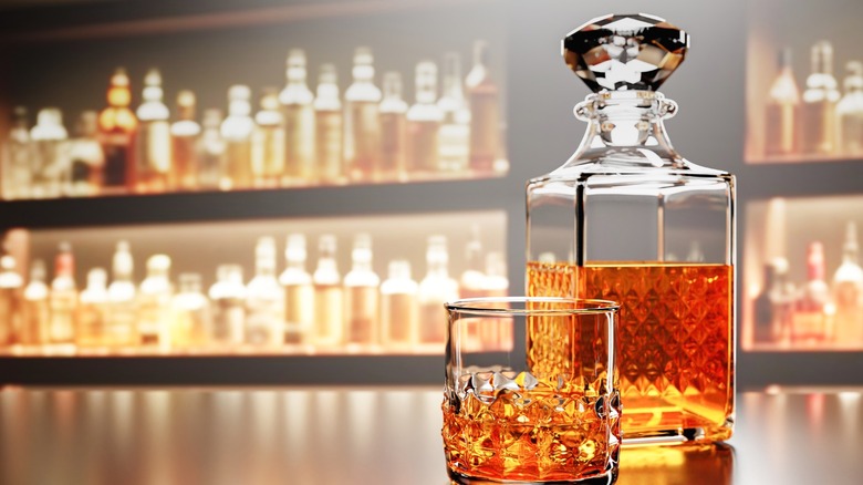 Scotch whisky in a glass and a decanter