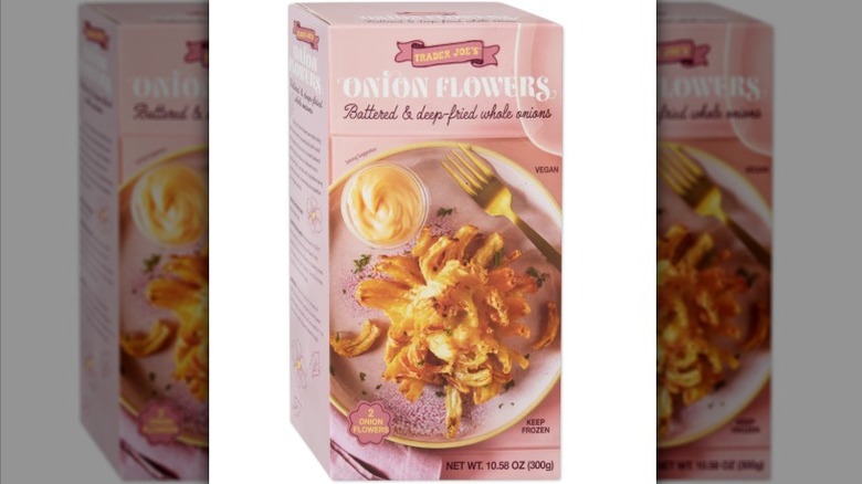 A package of Trader Joe's Onion Flowers on a white background.