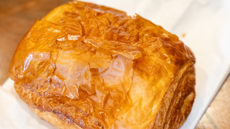 Close-up shot of a buttery, flaky croissant