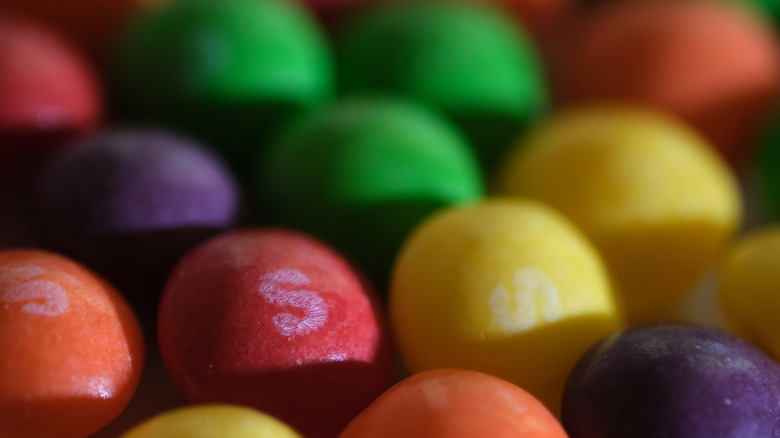 A close-up image of Skittles