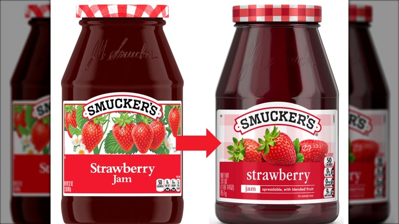 Old and new jar of Smucker's strawberry jam