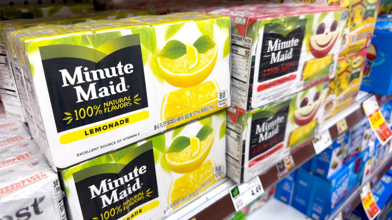 Cases of Minute Maid Lemonade on a store shelf