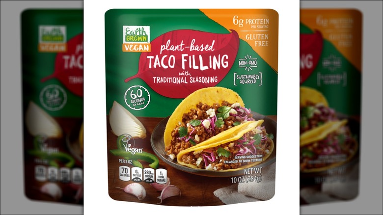 pouch of Earth Grown plant-based taco filling