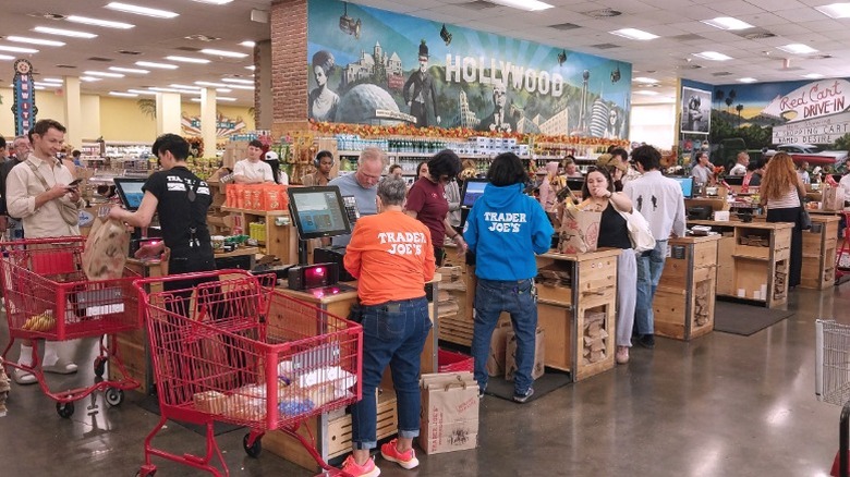 Shoppers being checked out at a Los Angeles Trader Joe's.