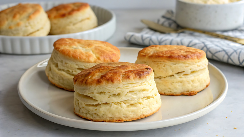 A plate of fresh, fluffy biscuits