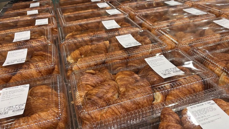 Plastic packages of Costco croissants on shelf
