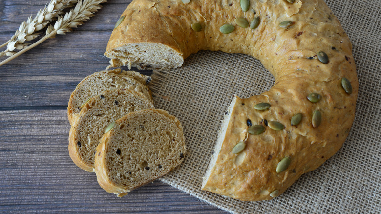 A bagel sliced thin like a loaf of bread
