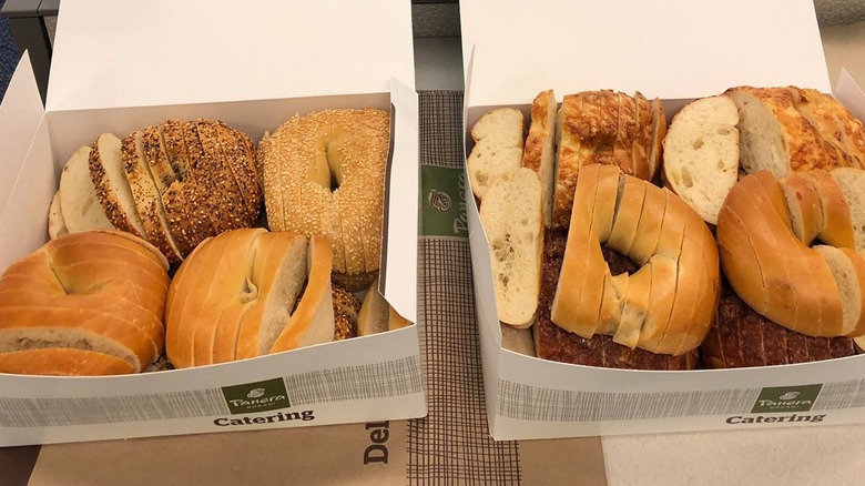 Two boxes of St. Louis sliced bagels from Panera catering