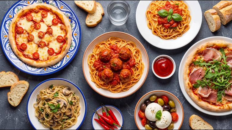 Various Italian dishes on a table
