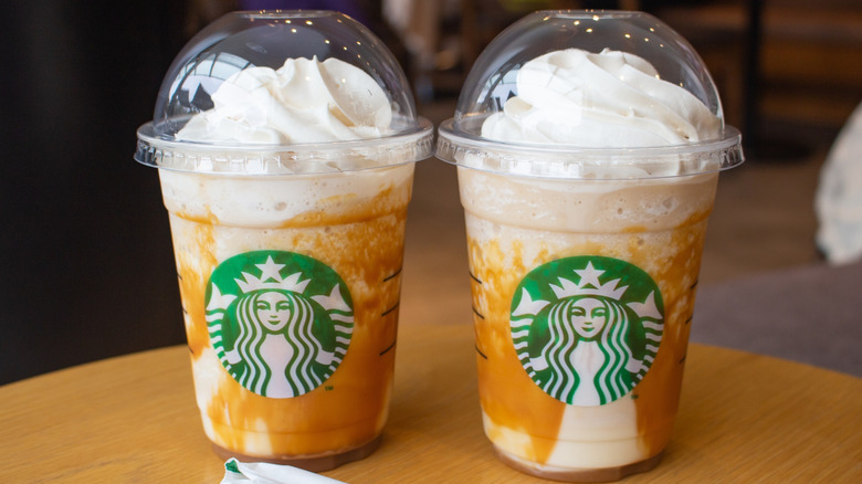 Two Starbucks Frappuccinos side by side