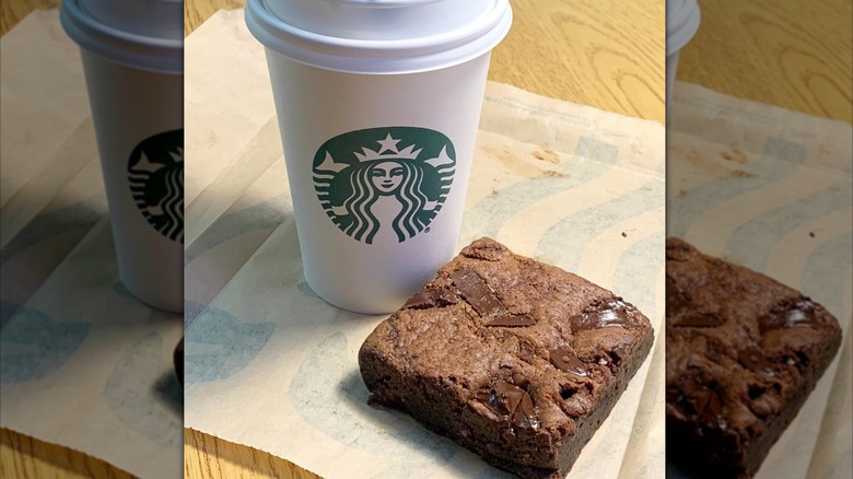 Starbucks coffee and double chocolate brownie