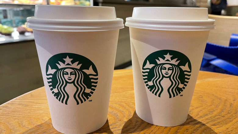 Two warm drinks from Starbucks