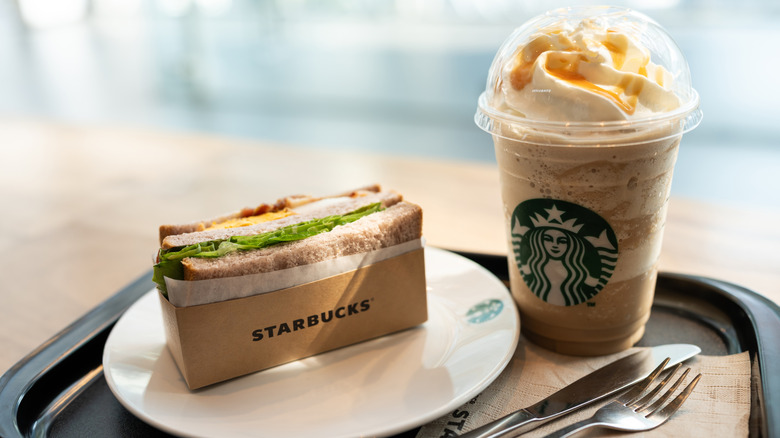 Starbucks sandwich and blended frozen drink