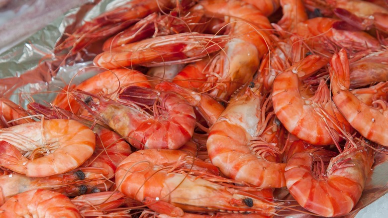 A pile of fresh, raw shrimp