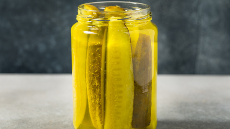 Jar of dill pickle spears.