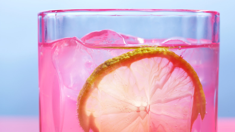 pink lemonade with lemon wheel