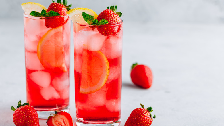 two glasses of strawberry lemonade