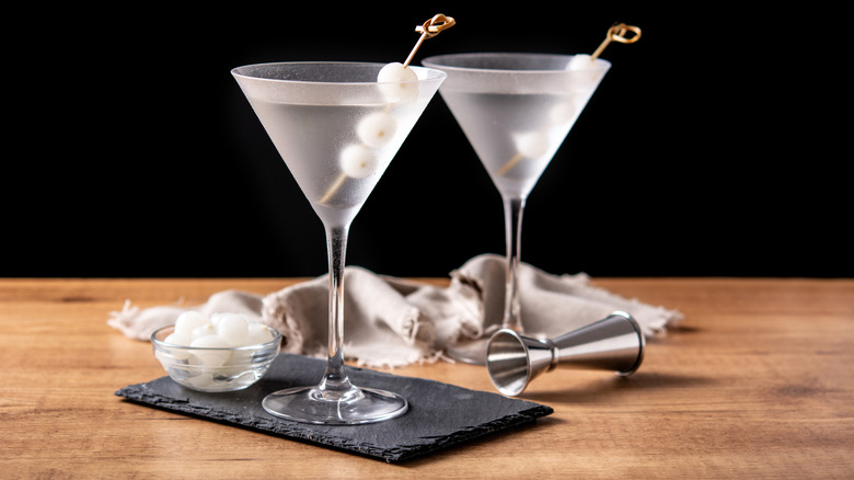 Gibson cocktails with pickled onions