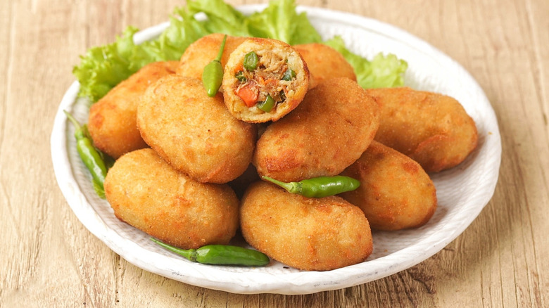 potato croquettes with a meat and vegetable filling