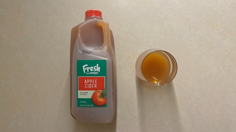 Fresh from Meijer Apple Cider bottle and apple cider in glass