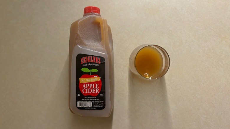 Zeigler's Old Fashioned Apple Cider bottle and apple cider in glass