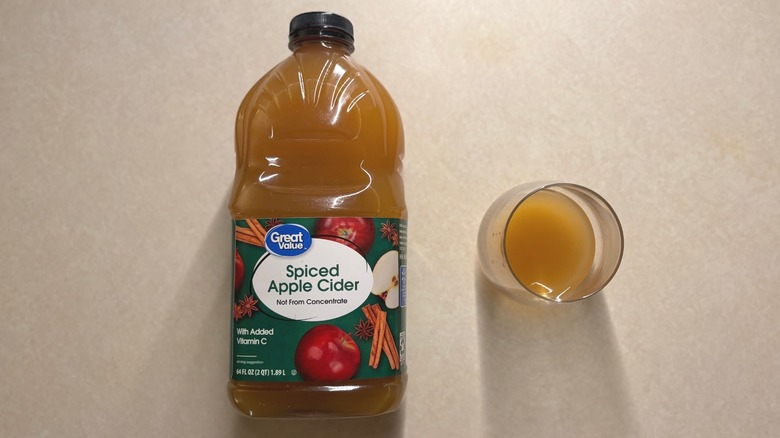 Great Value Spiced Apple Cider bottle and apple cider in glass