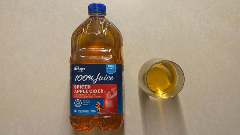 Kroger Spiced Apple Cider bottle and apple cider in glass