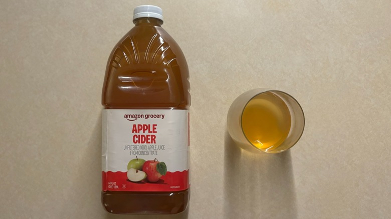 Amazon Grocery Apple Cider bottle and apple cider in glass