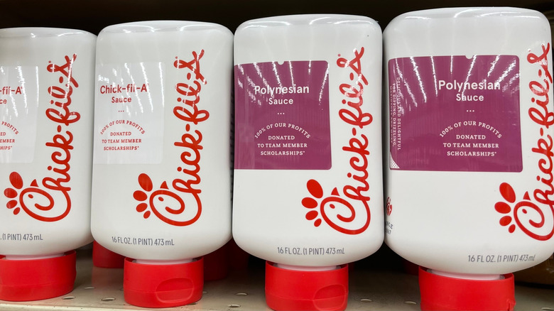 Bottles of Chick-fil-A sauce