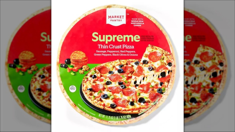 Market Pantry Thin Crust Supreme Frozen Pizza package