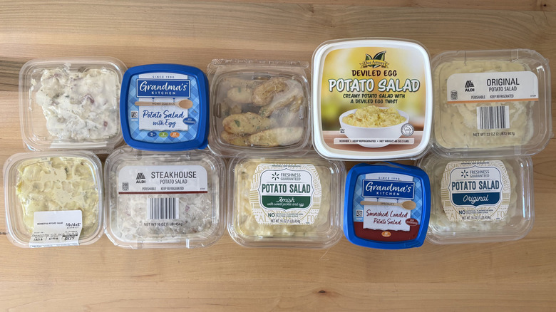 Potato salads in plastic containers