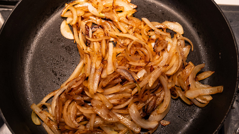 Caramelized onions in cast-iron pan