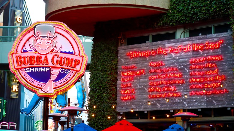 Bubba Gump Shrimp Co outdoor sign with shrimp quote from Forrest Gump