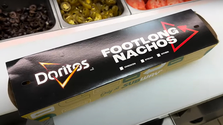Subway Doritos Footlong Nachos box on white counter