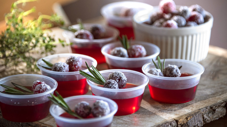 Frozen jell-o shots with frozen berries on top