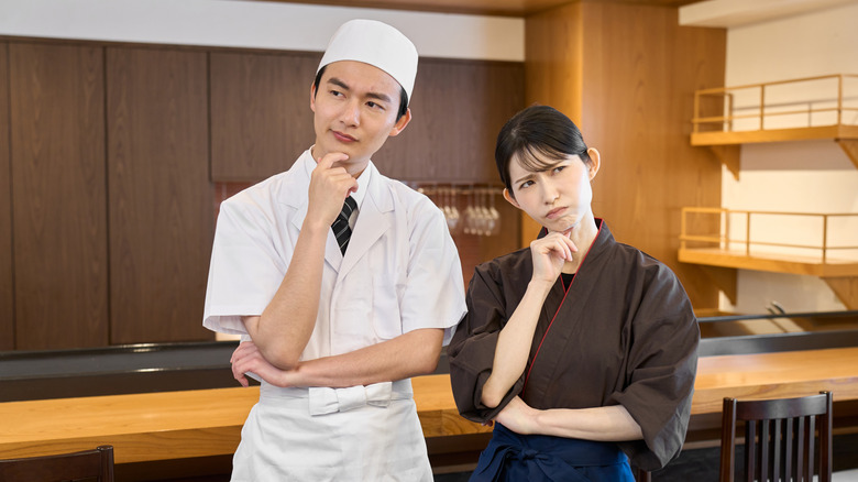 Confused looking staff at Japanese restaurant