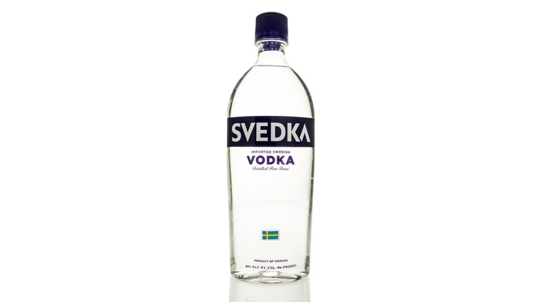 A Bottle of Svedka Vodka in front of an all-white background