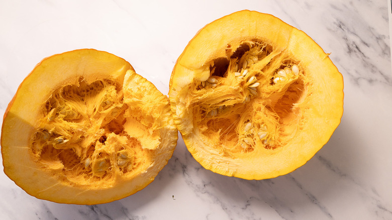 Large pumpkin cut in half