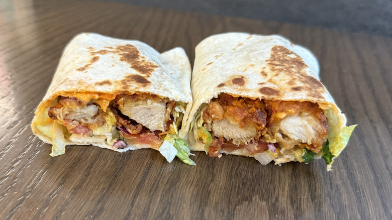 Crispy Chicken Burrito cut in half