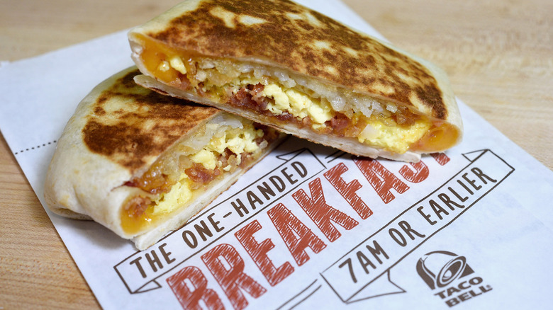 Taco Bell breakfast item on top of wrapper