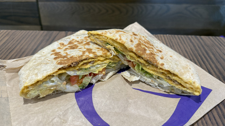 Triple Double Crunchwrap cut in half