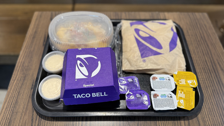 A tray of Taco Bell items in the packaging